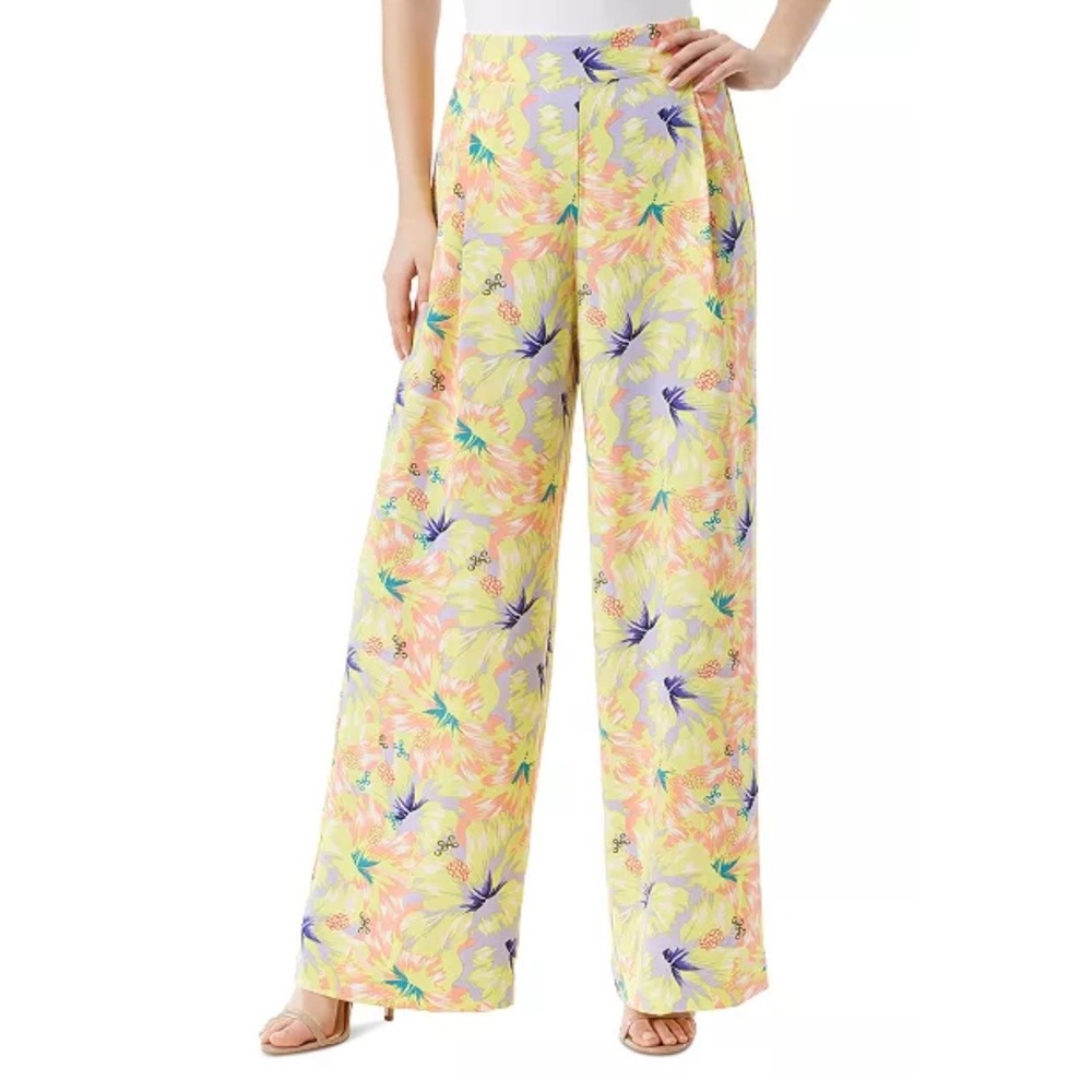 Jessica Simpson Winnie Floral Wide Leg Pull On Pants Yellow Pink Purple Medium